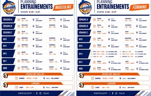 Planning des entraînements 2026-2027